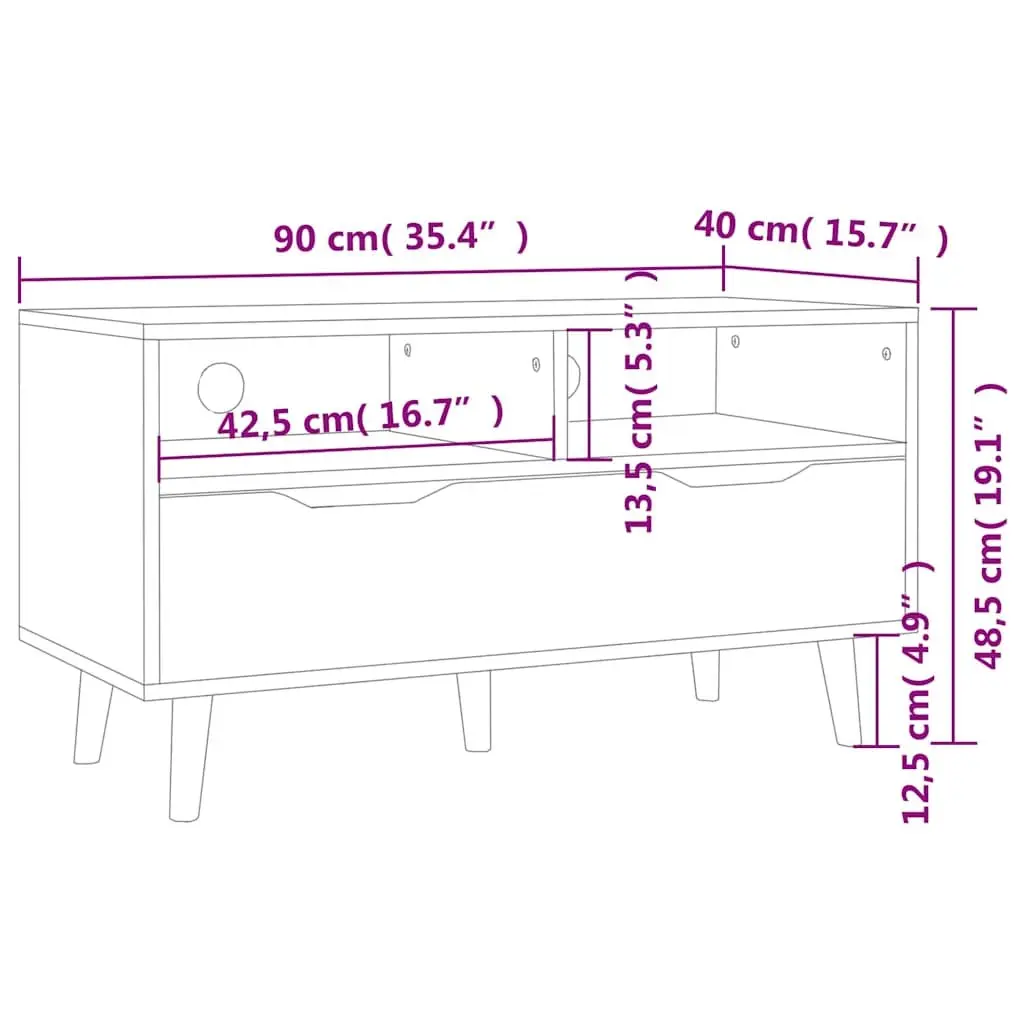 TV Cabinet Living Room Brown Engineered Wood 90W x 40D x 48.5H cm