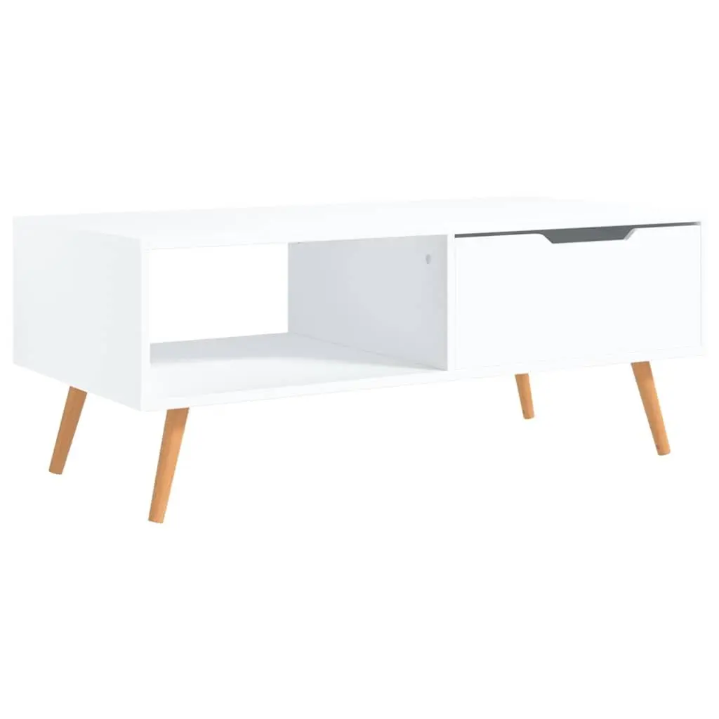 Coffee Table White Engineered Wood Living Room Accent Side Table Storage Space