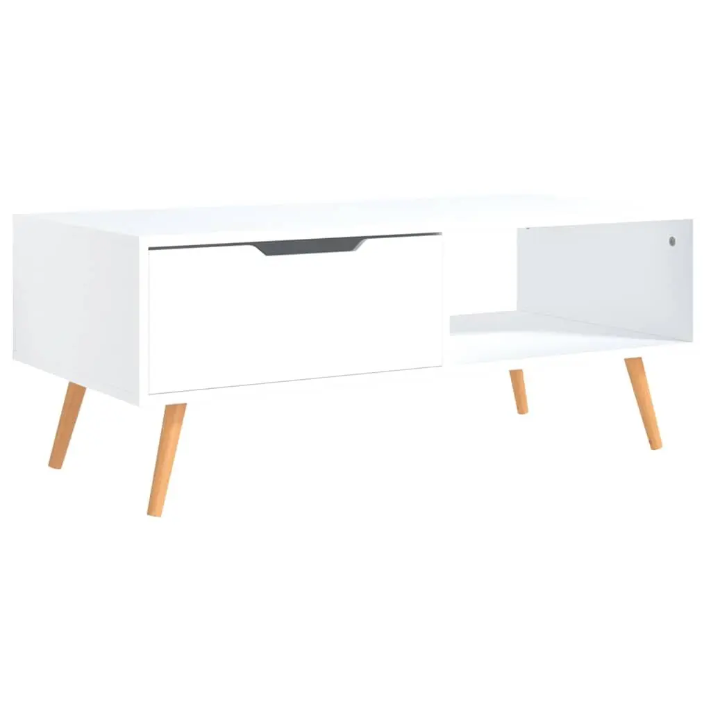 Coffee Table White Engineered Wood Living Room Accent Side Table Storage Space