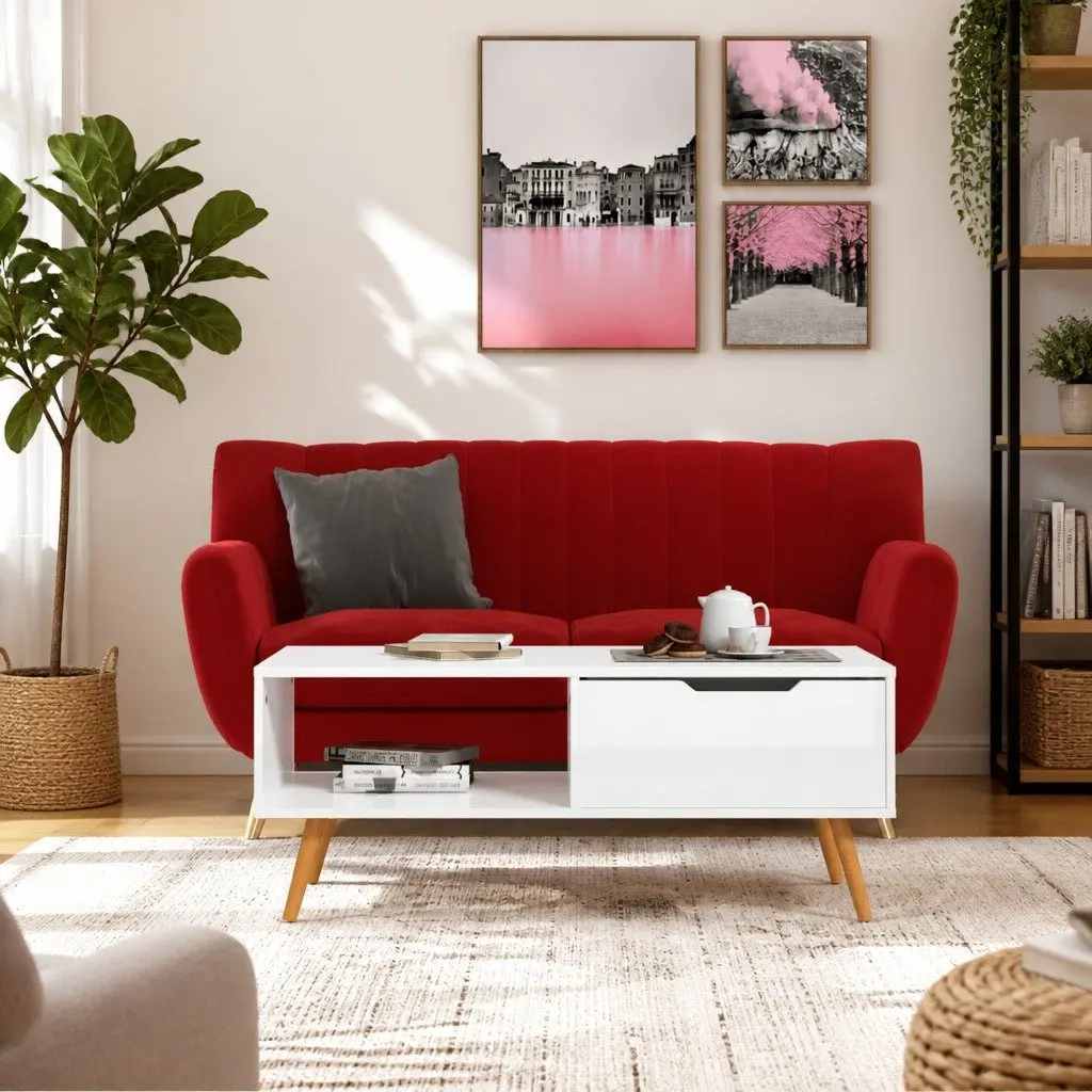 Coffee Table Living Room High Gloss White Engineered Wood 100 x 49.5 x 43 cm