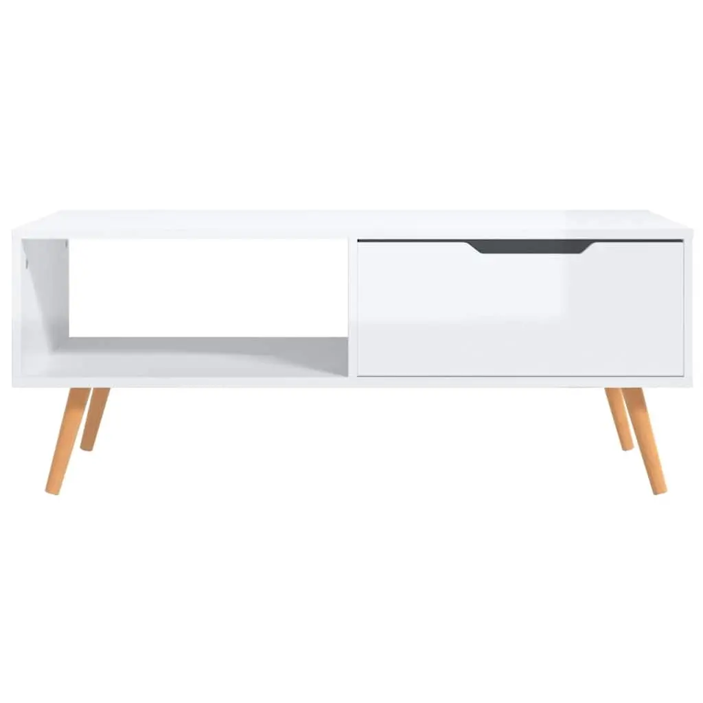 Coffee Table Living Room High Gloss White Engineered Wood 100 x 49.5 x 43 cm