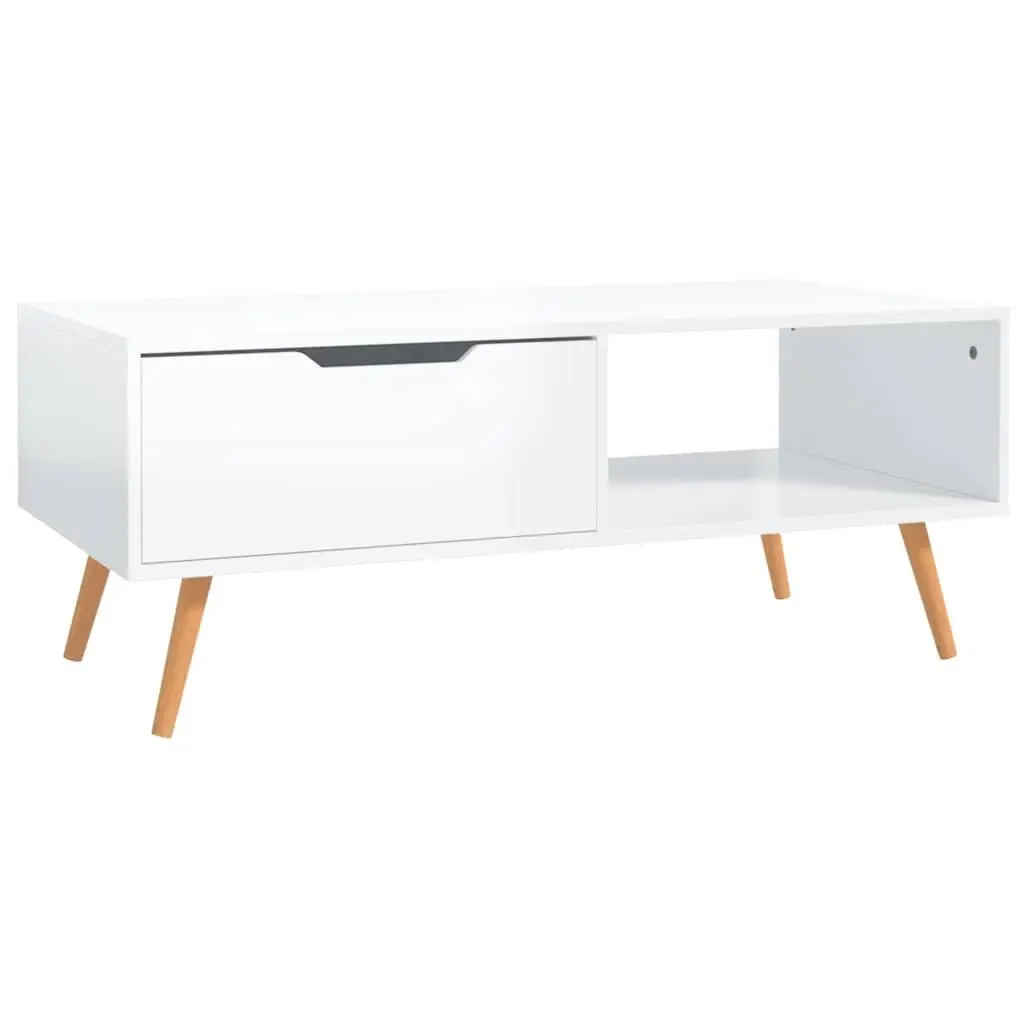 Coffee Table Living Room High Gloss White Engineered Wood 100 x 49.5 x 43 cm