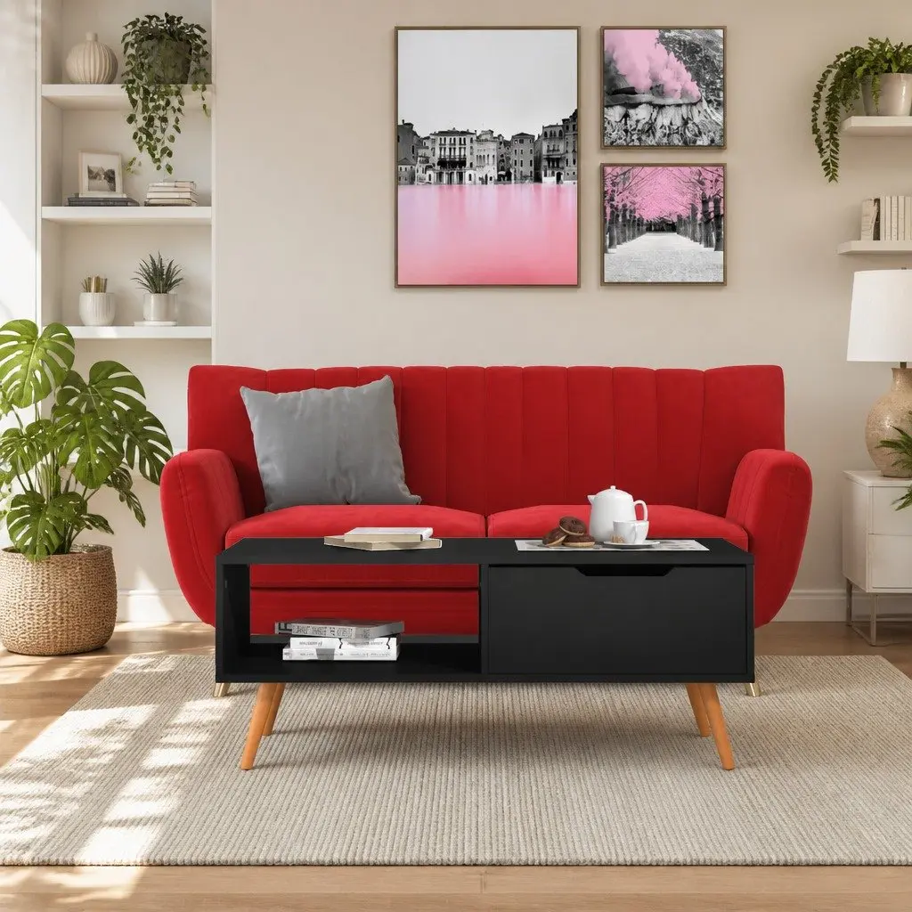 Coffee Table Living Room High Gloss Black Engineered Wood 100 x 49.5 x 43 cm