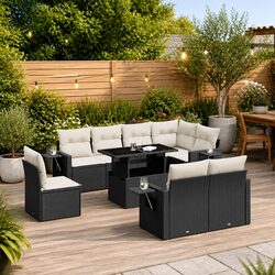 9 Piece Outdoor Garden Sofa Set Poly Rattan Patio Furniture with Cushions Black