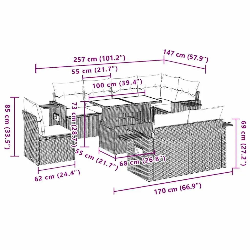9 Piece Modular Garden Sofa Set
