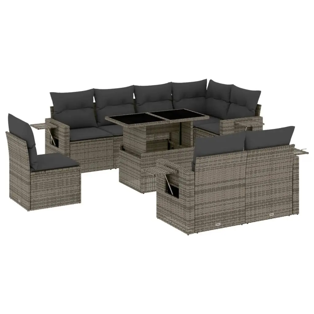 Garden Sofa Set 9 Piece Outdoor Furniture Grey Poly Rattan Modular Patio