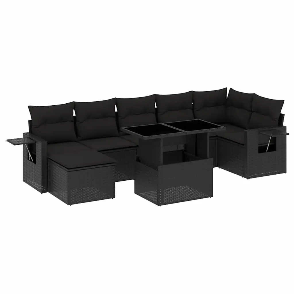 8 Piece Outdoor Garden Sofa Set Modular Black Poly Rattan Furniture with Cushions