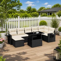 Garden Sofa Set 8 Piece Outdoor Furniture Patio Rattan Modular Black Cushions