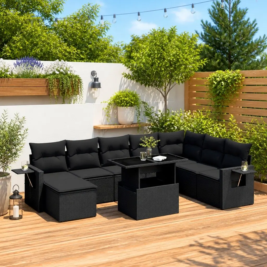 8 Piece Outdoor Garden Sofa Set Patio Furniture with Cushions Black