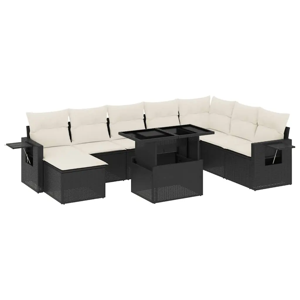 Garden Sofa Set Outdoor Furniture Black 8 Piece with Cushions