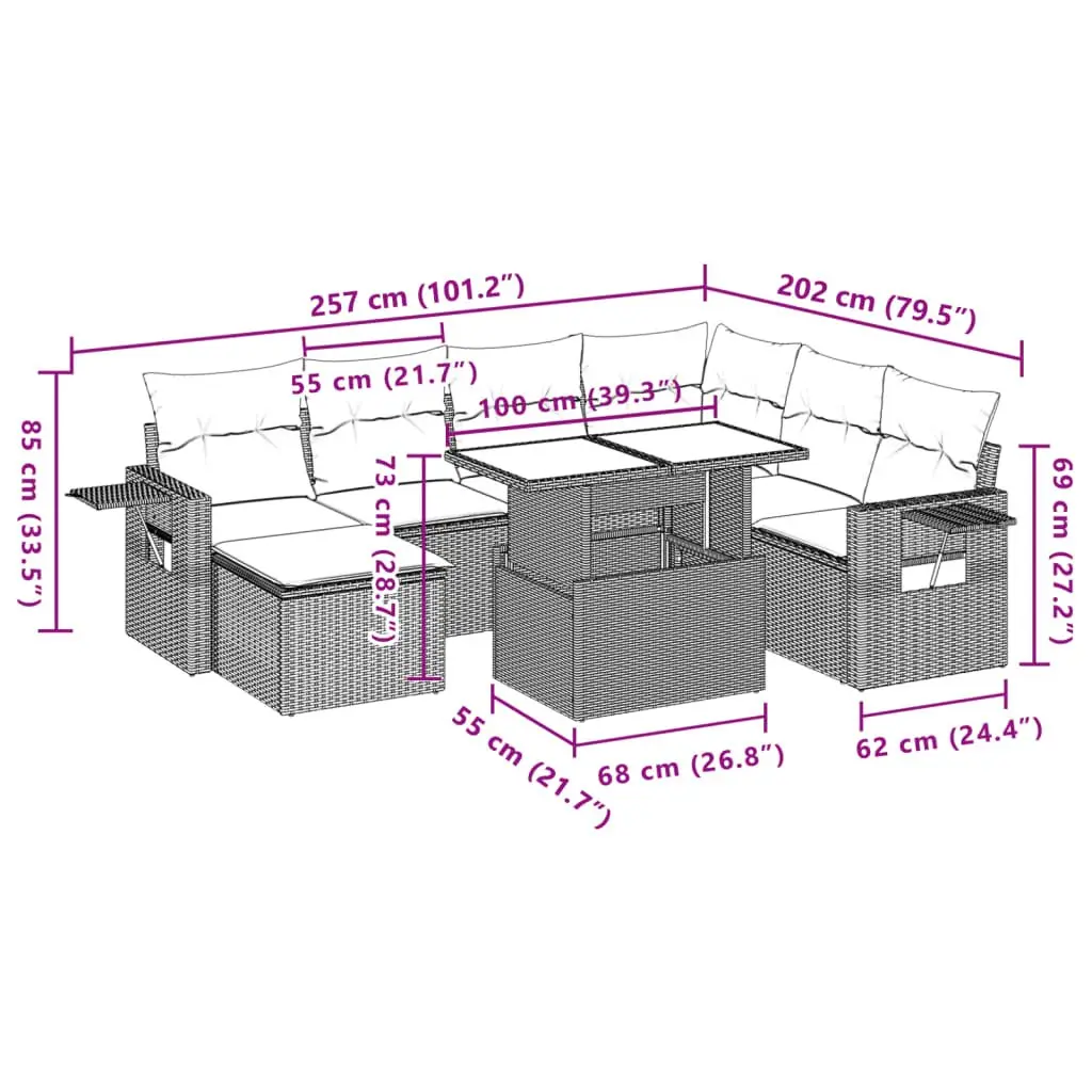 Garden Sofa Set Outdoor Furniture 8 Piece Patio Sectional Grey Poly Rattan