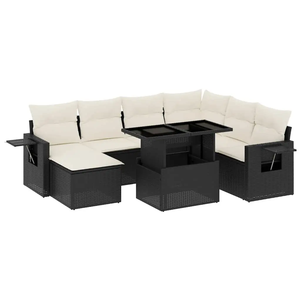 Garden Sofa Set 9 Piece Outdoor Furniture Black Poly Rattan with Cushions Patio