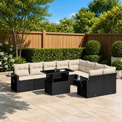 Garden Sofa Set Details: 10 Piece Black Poly Rattan
