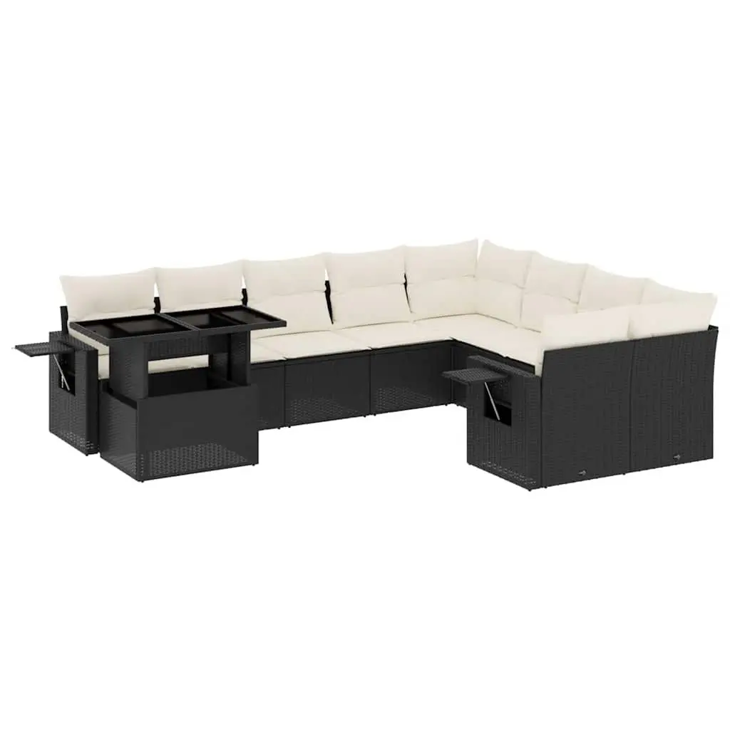 Garden Sofa Set 10 Piece Outdoor Furniture Black Poly Rattan Patio Cushions