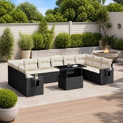 Garden Sofa Set 11 Piece - Black PE Rattan Outdoor Furniture