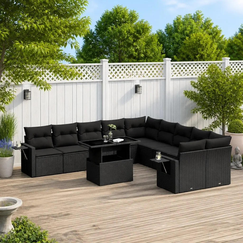 Garden Sofa Set 11 Piece Outdoor Furniture Black PE Rattan Modular Patio
