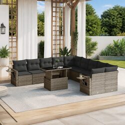 Garden Sofa Set 11 Piece Outdoor Furniture Grey Poly Rattan Modular Patio Lounge