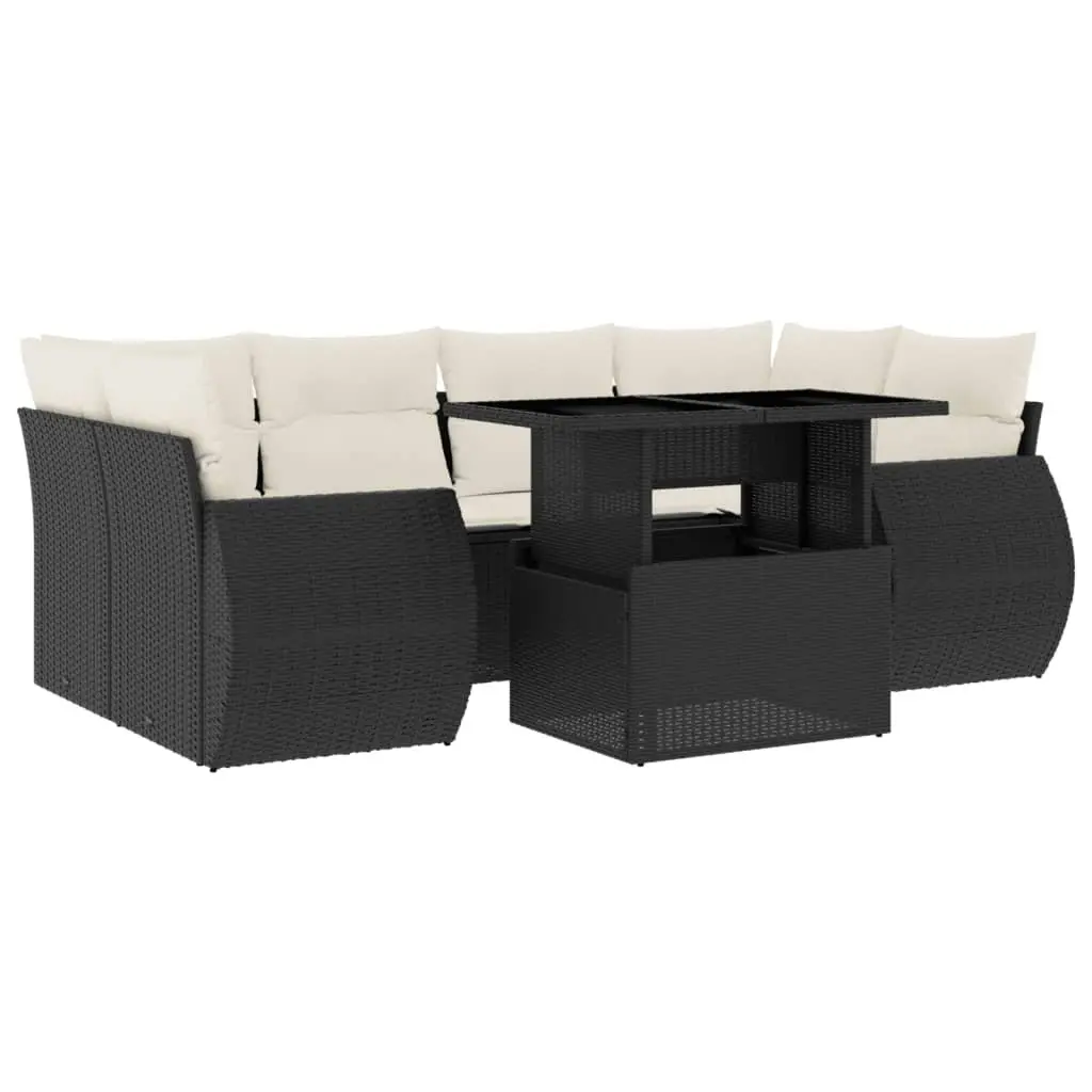 7 Piece Outdoor Garden Sofa Set Adjustable Table Black Poly Rattan Patio