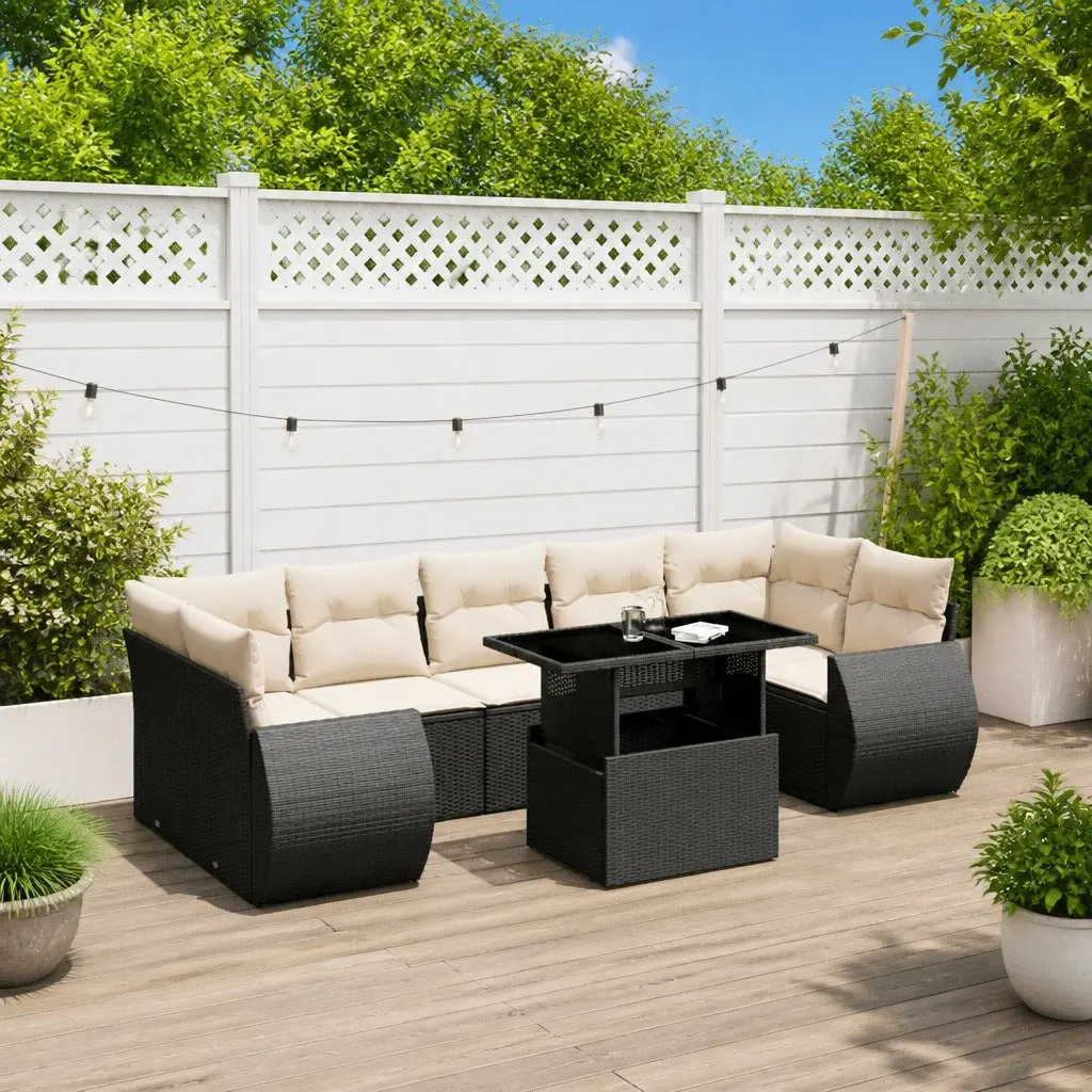 Garden Sofa Set 8 Piece Outdoor Furniture with Cushions Black Poly Rattan