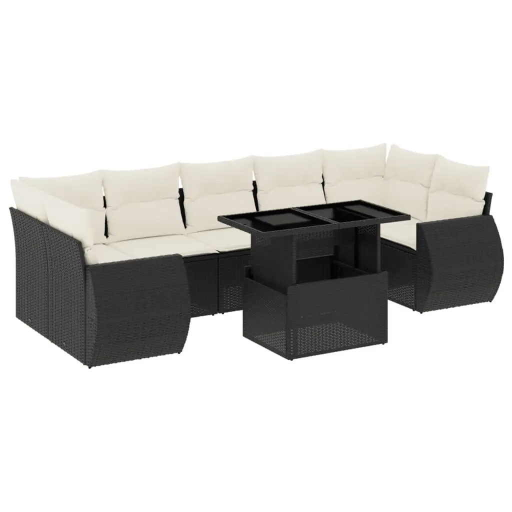 Garden Sofa Set 8 Piece Outdoor Furniture with Cushions Black Poly Rattan