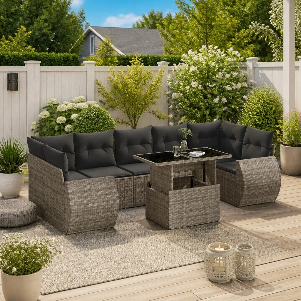 Garden Sofa Set 8 Piece Outdoor Furniture Patio Sectional Grey Poly Rattan