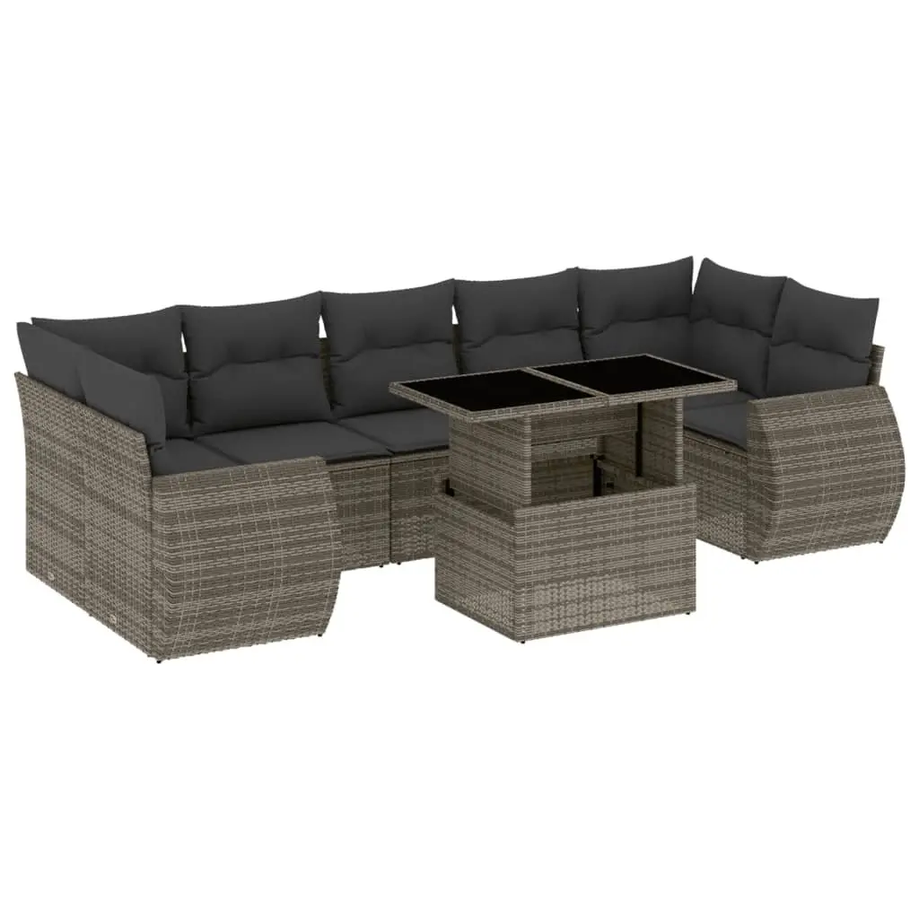 Garden Sofa Set 8 Piece Outdoor Furniture Patio Sectional Grey Poly Rattan