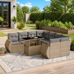 Garden Sofa Set 9 Piece Outdoor Furniture Patio Beige PE Rattan Modular Seating