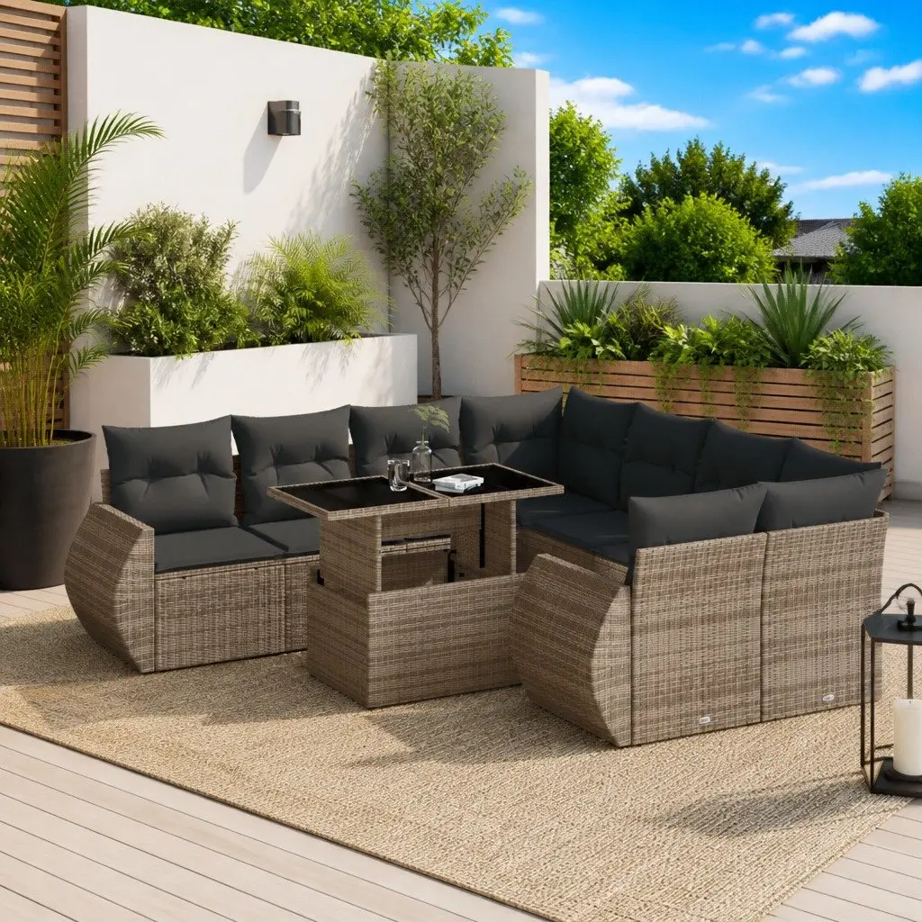 Garden Sofa Set Outdoor Use 9 Piece Modular Grey Poly Rattan