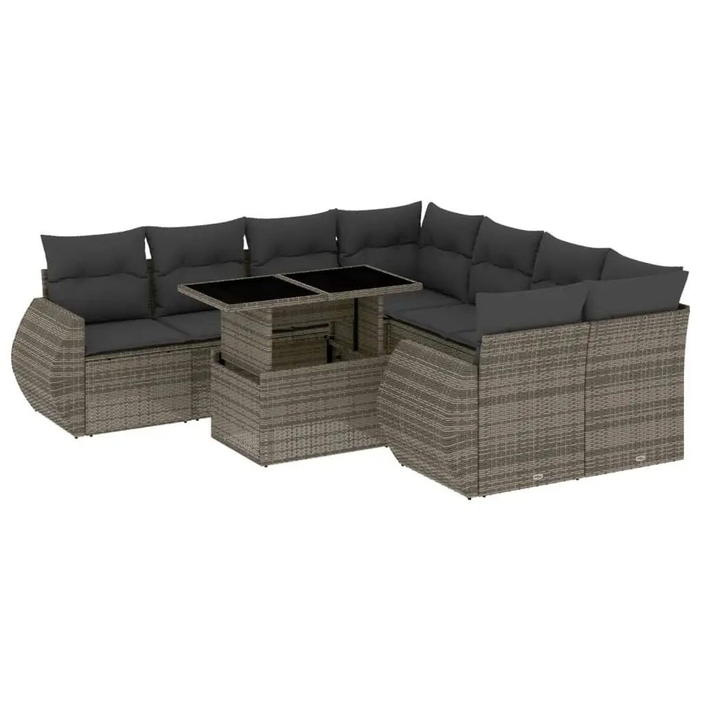 Garden Sofa Set Outdoor Use 9 Piece Modular Grey Poly Rattan