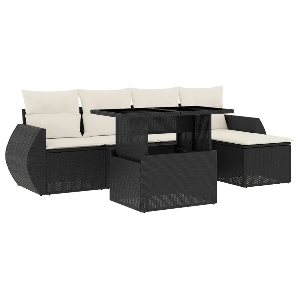 Garden Sofa Set Outdoor Furniture 6 Piece Black Poly Rattan with Cushions