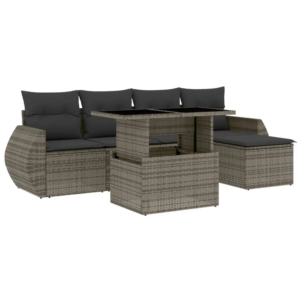 6-Piece Garden Sofa Set in Grey Rattan