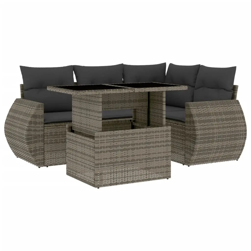 5 Piece Patio Sofa Set in Grey with Cushions