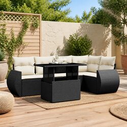 6 Piece Garden Sofa Set Outdoor Furniture Adjustable Coffee Dining Table Black