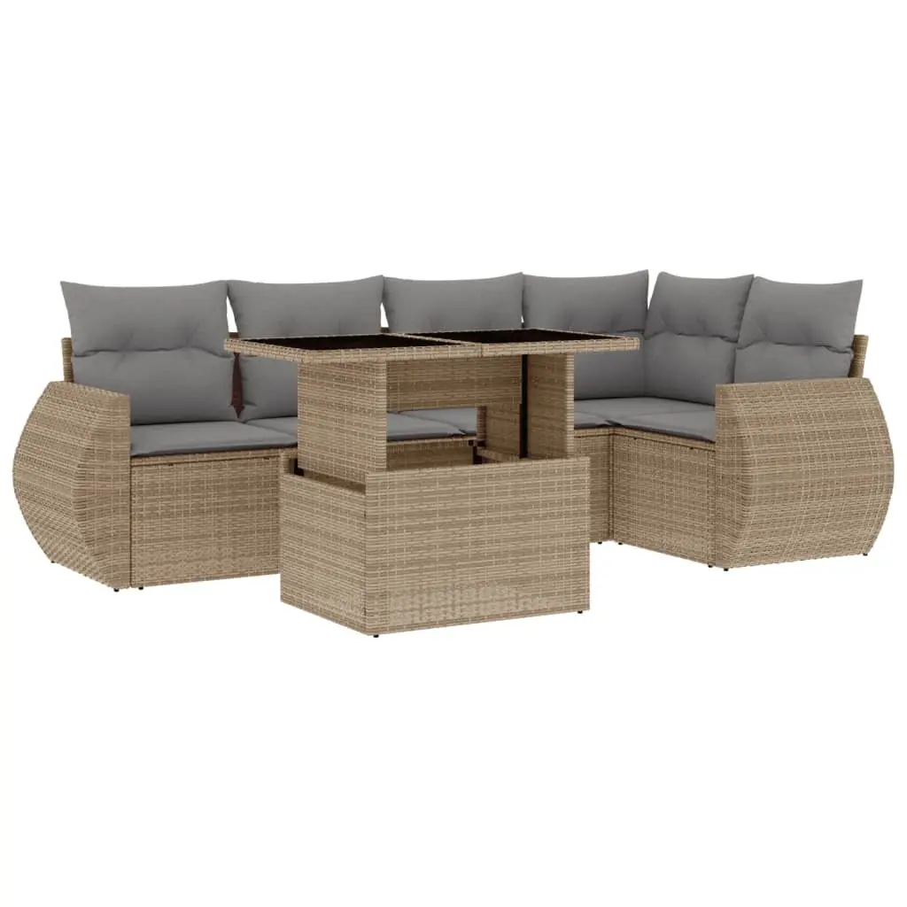 6 Piece Outdoor Garden Sofa Set Beige Poly Rattan Patio Furniture