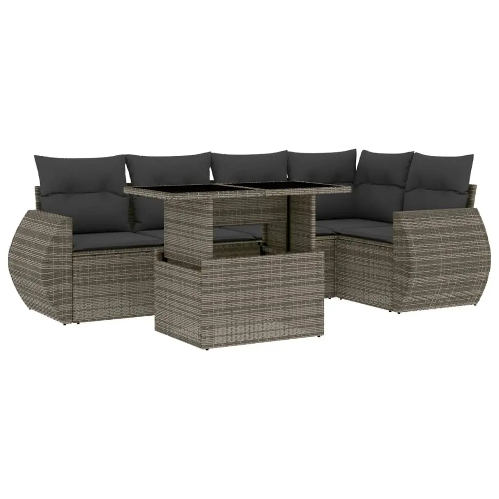 6-Piece Grey Poly Rattan Garden Sofa Set