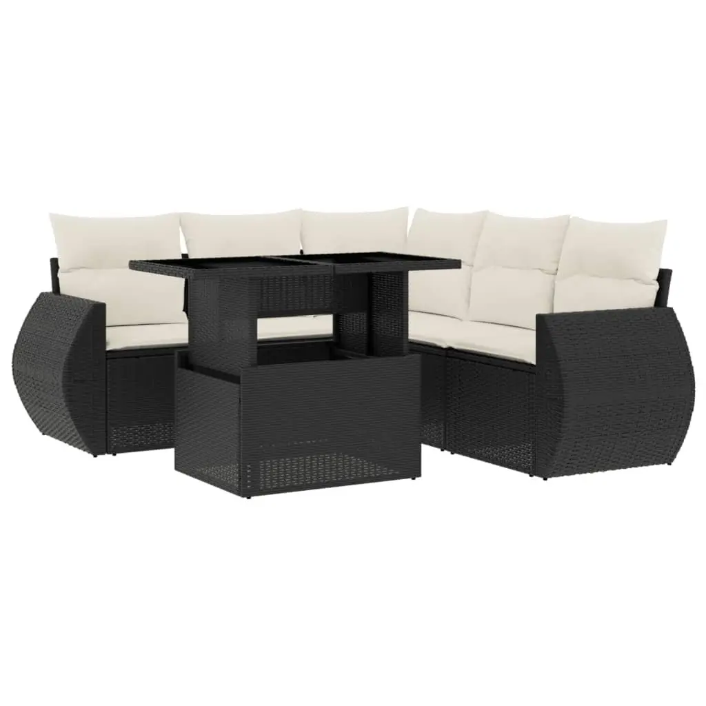 Garden Sofa Set Outdoor Furniture 6 Piece Black Poly Rattan Patio Seating