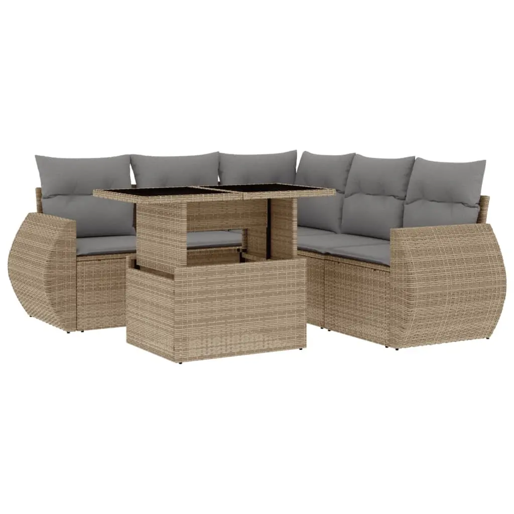 6 Piece Garden Sofa Set Outdoor Furniture Beige Poly Rattan with Cushions Patio