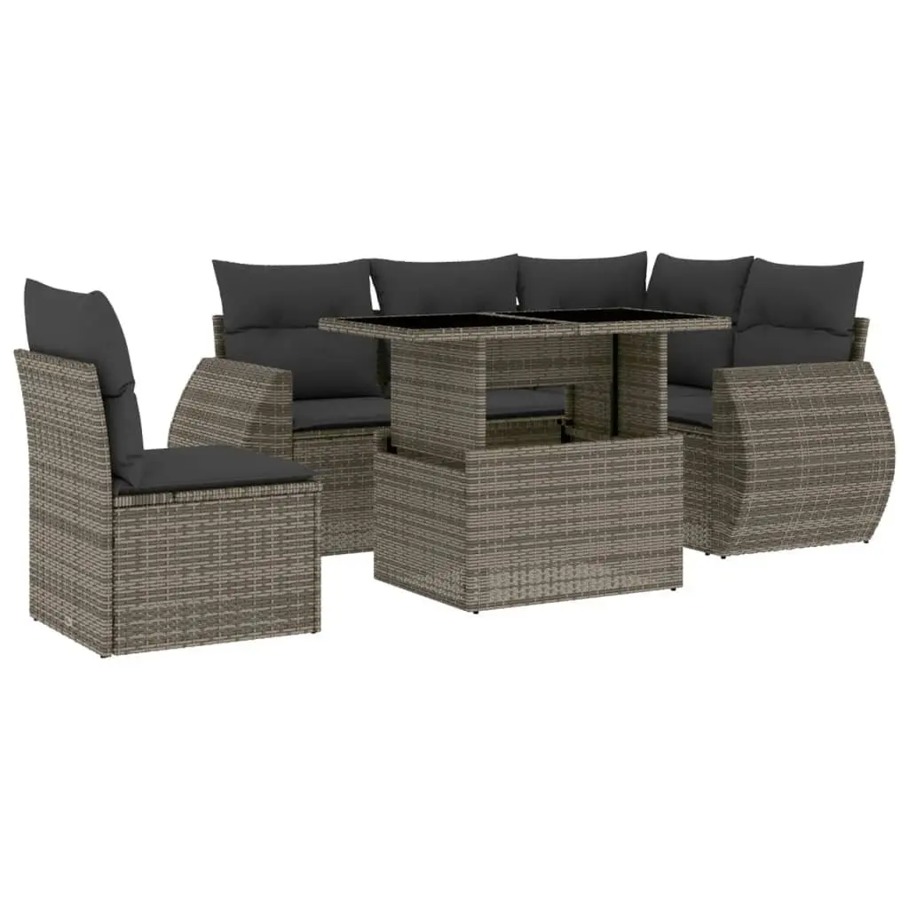 Garden Sofa Set for Patio 6 Piece Grey Poly Rattan Outdoor Furniture