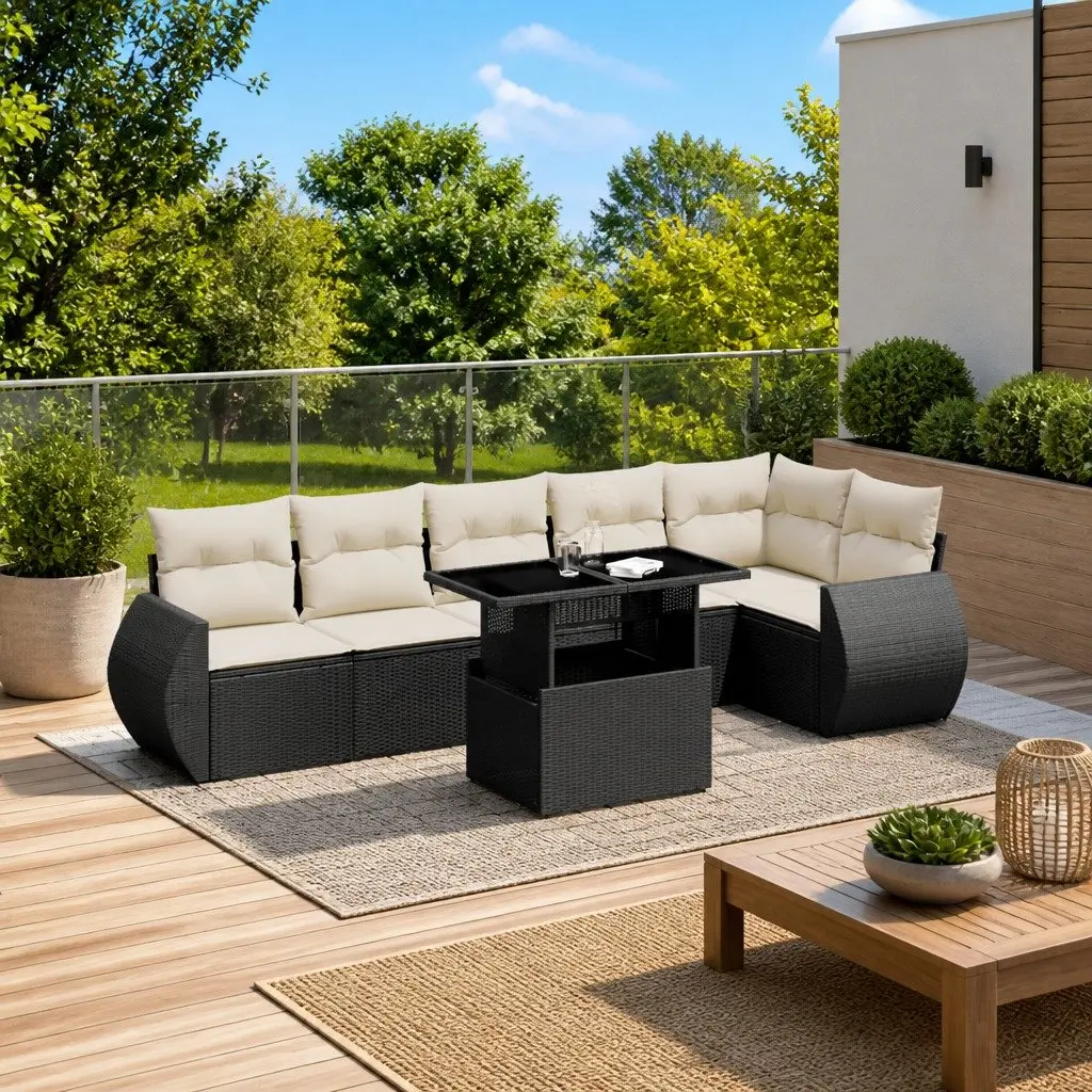 7 Piece Black Garden Sofa Set