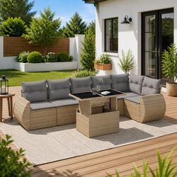 7 Piece Modular Garden Sofa Set with Beige Cushions