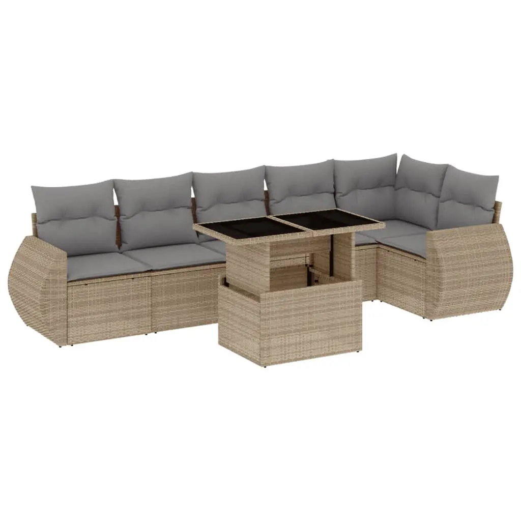 7 Piece Modular Garden Sofa Set with Beige Cushions