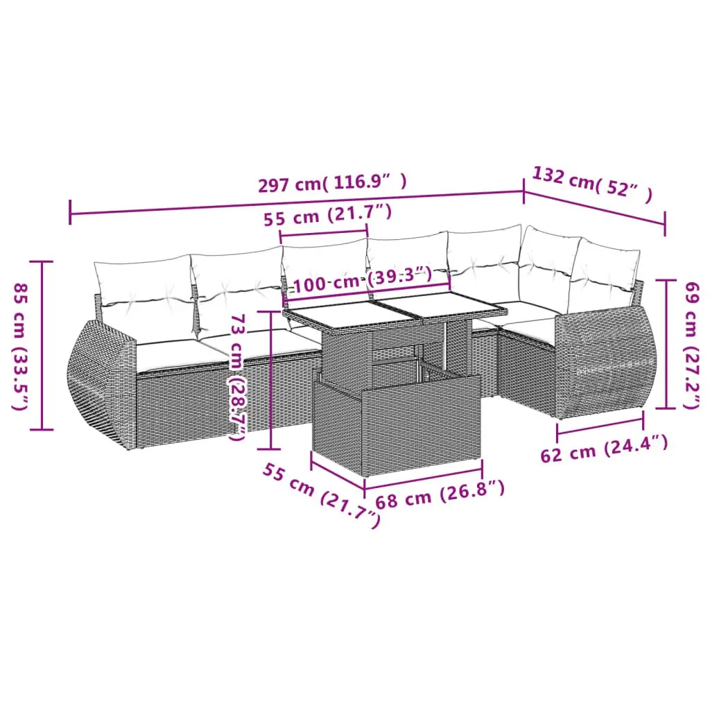 7 Piece Modular Garden Sofa Set with Beige Cushions