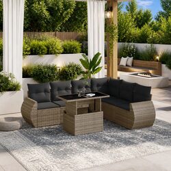 7-Piece Grey Outdoor Sofa Set with Adjustable Table