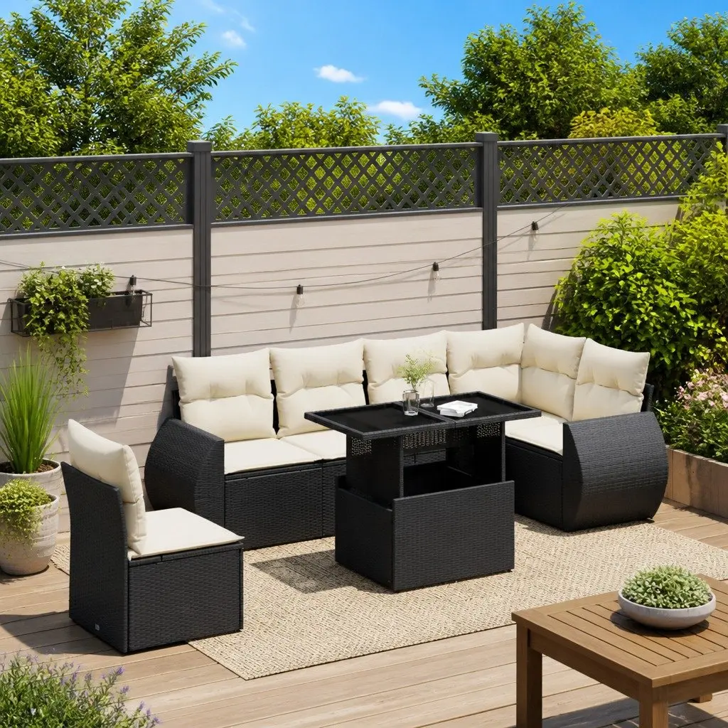 7 Piece Outdoor Sofa Set in Black