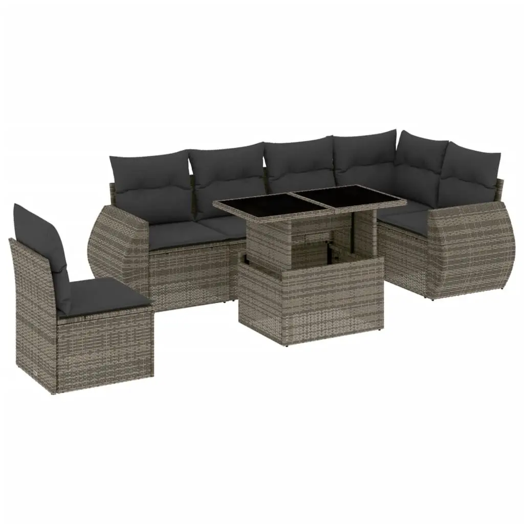 7 Piece Garden Sofa Set Outdoor Patio Furniture Grey Poly Rattan