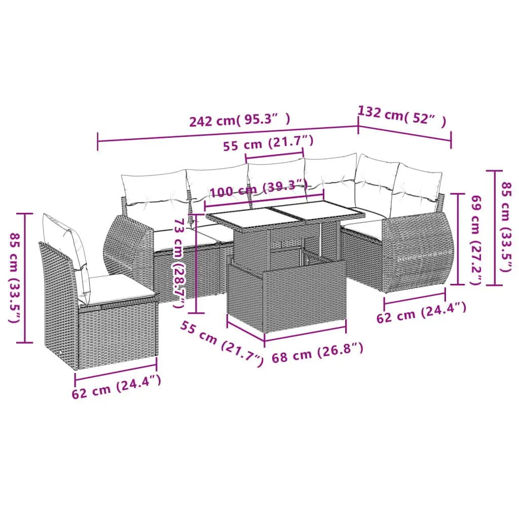 7 Piece Garden Sofa Set Outdoor Patio Furniture Grey Poly Rattan