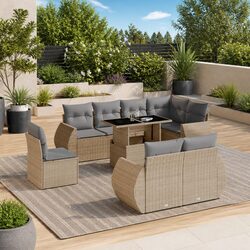 Beige Poly Rattan Garden Sofa Set 9-Piece Modular Furniture