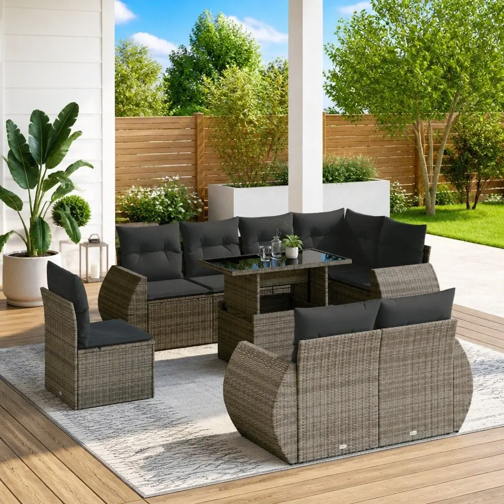 Garden Sofa Set Outdoor Furniture 9 Piece Modular Grey Poly Rattan