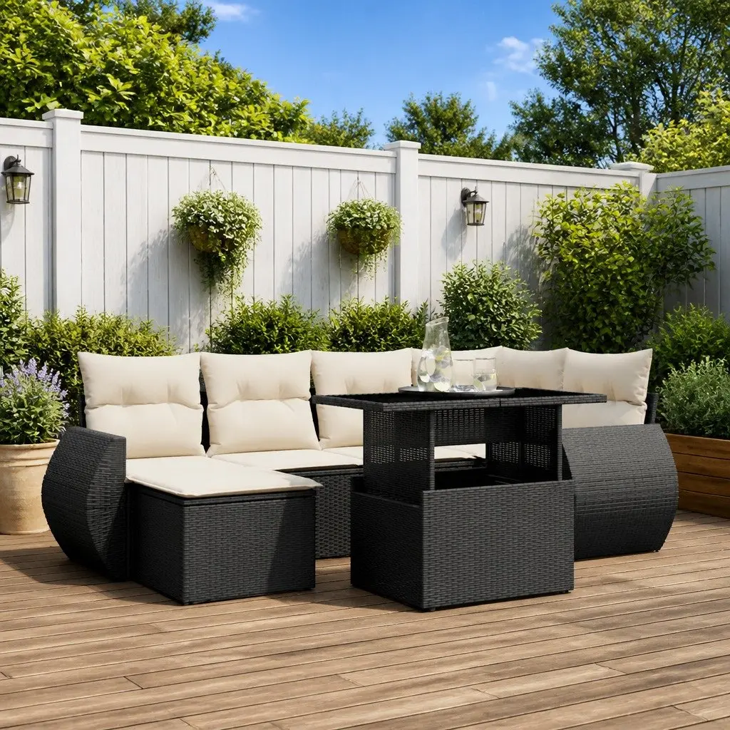 7-Piece Outdoor Sofa Set in Black Rattan
