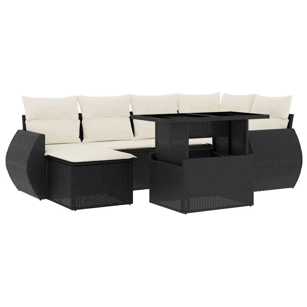 7-Piece Outdoor Sofa Set in Black Rattan